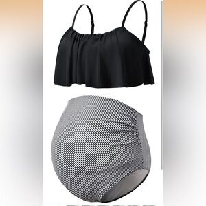 Black and White Striped Maternity Bathing Suit